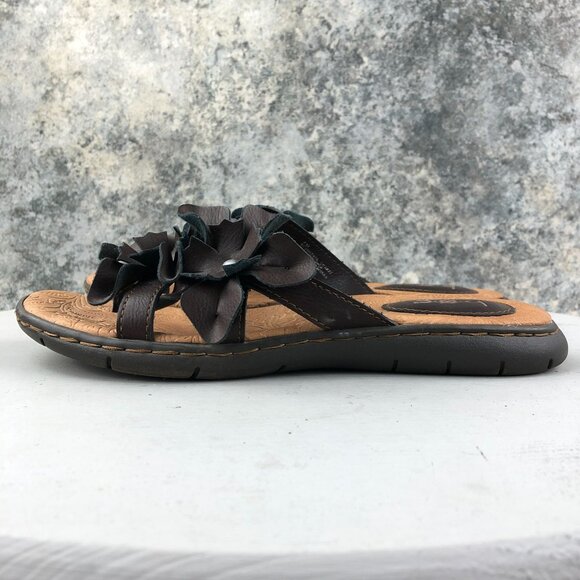 BOC Women's Size 7M Brown Open Toe Flower Applique Slip On Slides Sandals - Picture 5 of 13